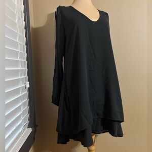 Lucy Love Black Flowing Long Sleeve Dress Open Arm Sleeves